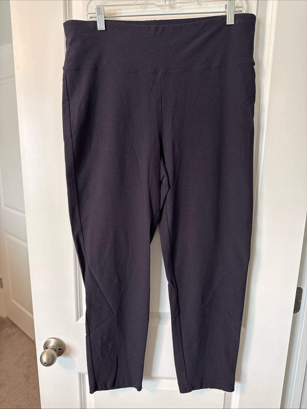 Eileen Fisher Pants Washable Stretch Crepe Straight Leg Pull On Navy Blue Large